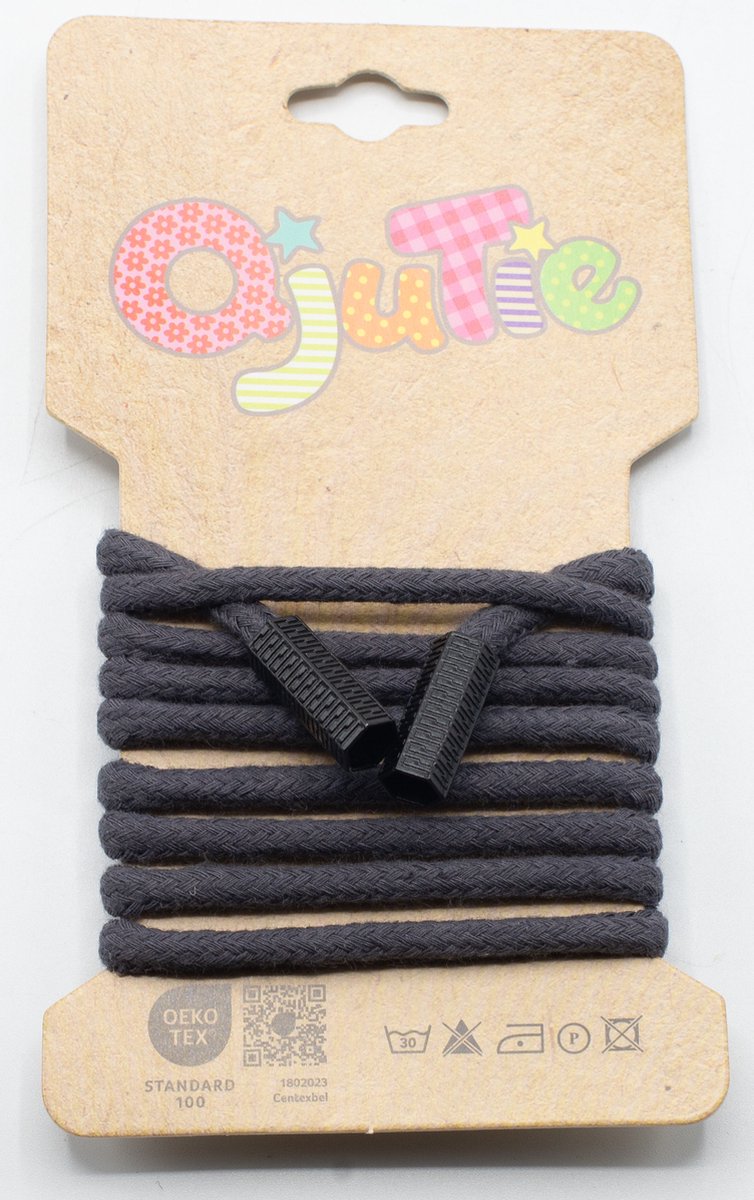 Trekkoord - Hoodiekoord - Hoodiekoord met eindstukken - Antracite - Katoen - 1.15m lang - 100% Katoen - Kunststof eindstukken