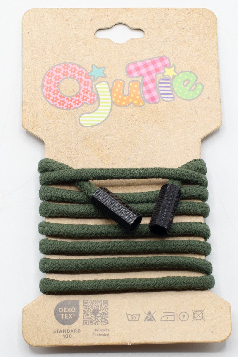 Trekkoord - Hoodiekoord - Hoodiekoord met eindstukken - Army - Katoen - 1.15m lang - 100% Katoen - Kunststof eindstukken