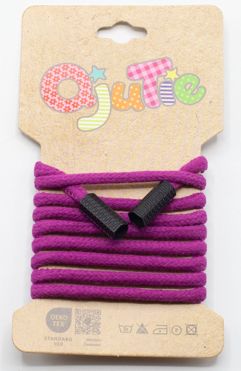 Trekkoord - Hoodiekoord - Hoodiekoord met eindstukken - Magenta - Katoen - 1.15m lang - 100% Katoen - Kunststof eindstukken