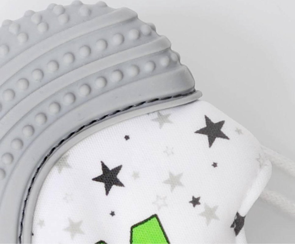 Baby Bijthandschoentje grijs/wit (original Mouthie Mitten)