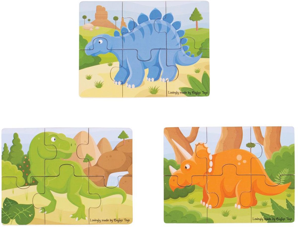 Bigjigs 6 stukken puzzel dinosaurus - 3 puzzels