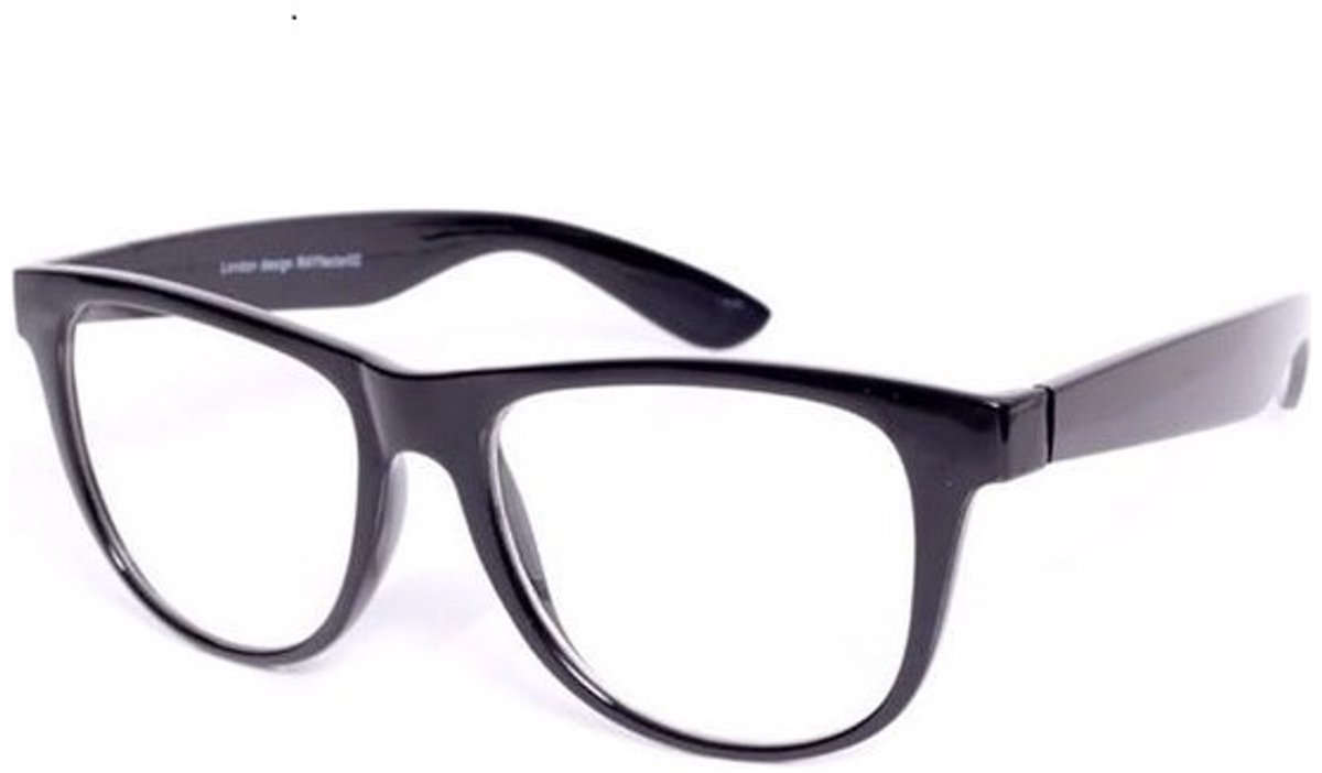 Nerd bril zwart mat met doorzichtig glas