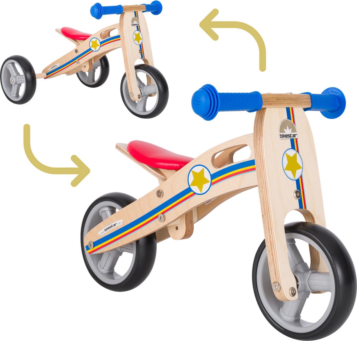 Bikestar mini loopfiets 2 in 1, hout, blauw