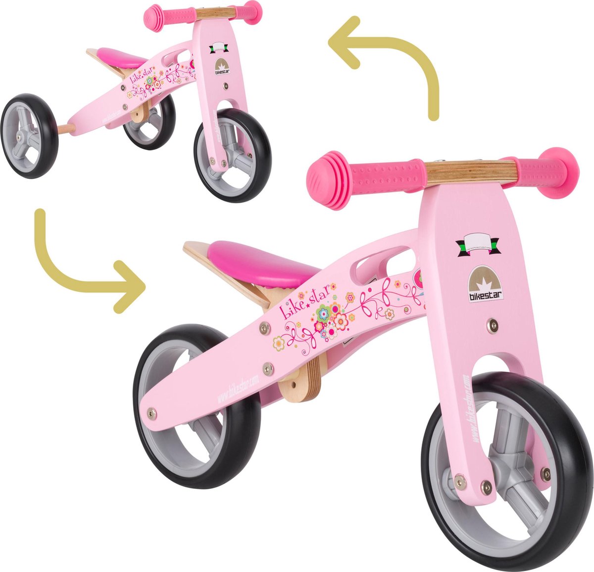 Bikestar mini loopfiets 2 in 1, hout, roze