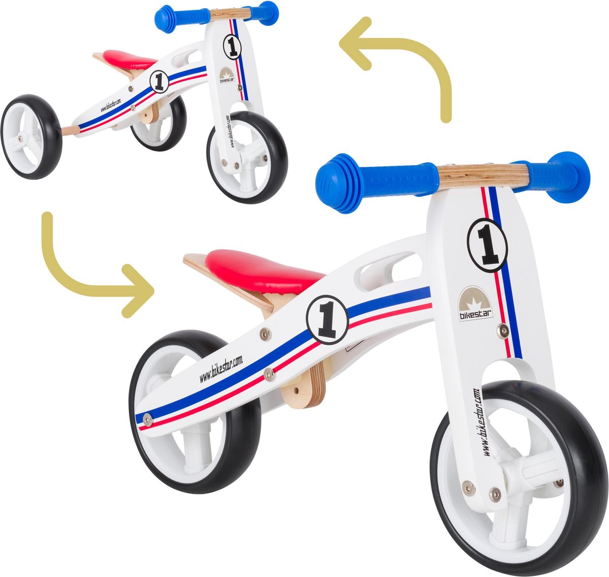 Bikestar mini loopfiets 2 in 1, hout, wit