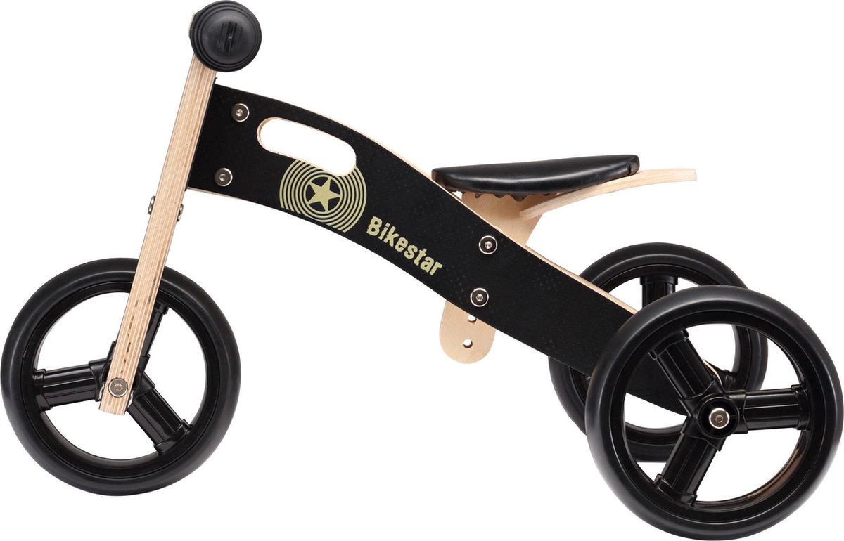 Bikestar mini loopfiets 2 in 1, hout, zwart
