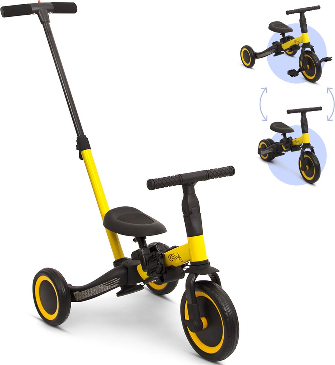 Billy 4-in-1 Kinderfiets met Duwstang Gio Geel