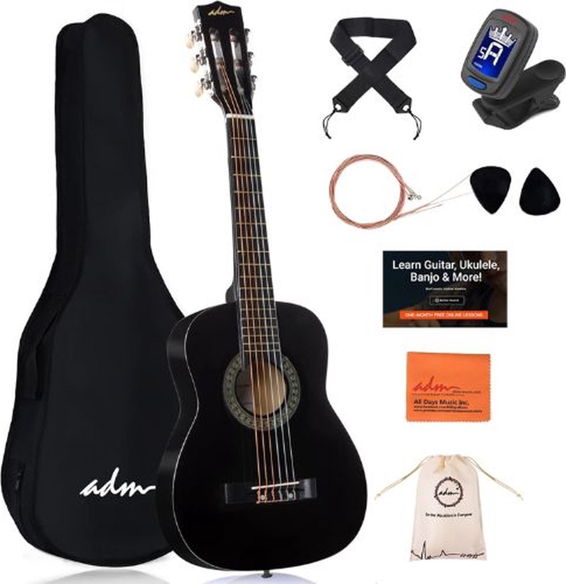 BIRONY® Kinder Gitaar - Speelgoed Gitaar Kinderen - Educatief Speelgoed - Speelgoed Instrument - Kindergitaar - Zwart Speelgoedgitaar -