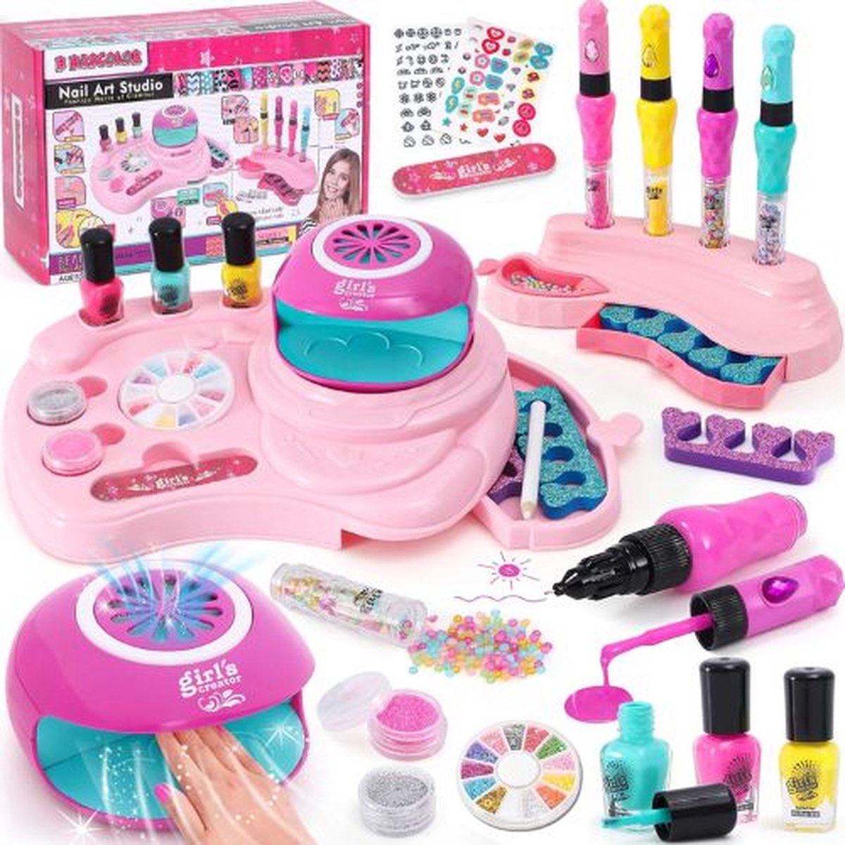 BIRONY® Nagelstudio Meisjes - Nagelstudio Kinderen - Nagellak Kinderen - Manicure Set - Pedicuresets - Manicureset - Speelgoed Meisjes - Knutselen Meisjes - Nagellak Set Meisjes - Nagelset - Kinder Nagellak - Knutselpakket Meisjes - Nageldroger