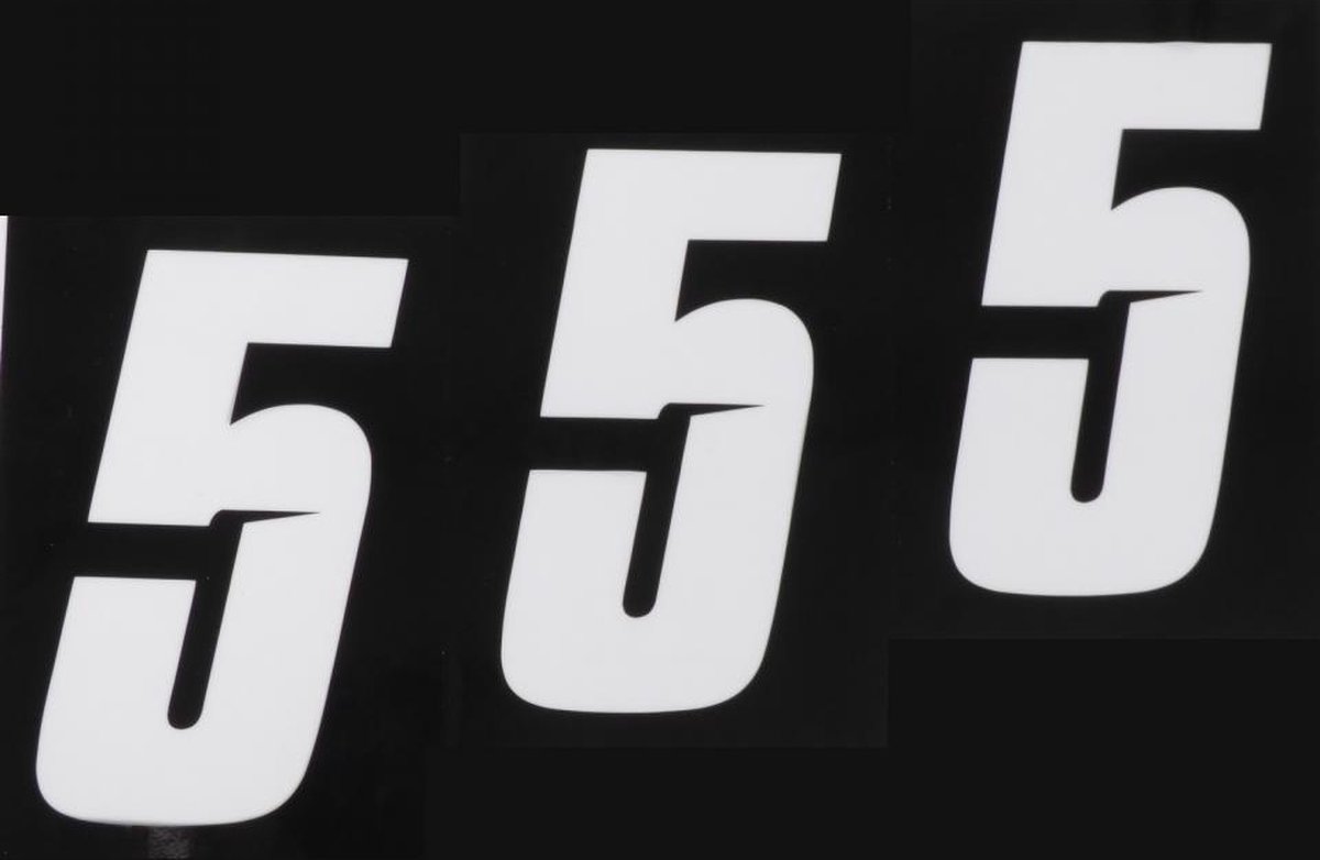 3 sticker autocollant numéro de course cinq 5 blanc Blackbird 100x50 pour motocross