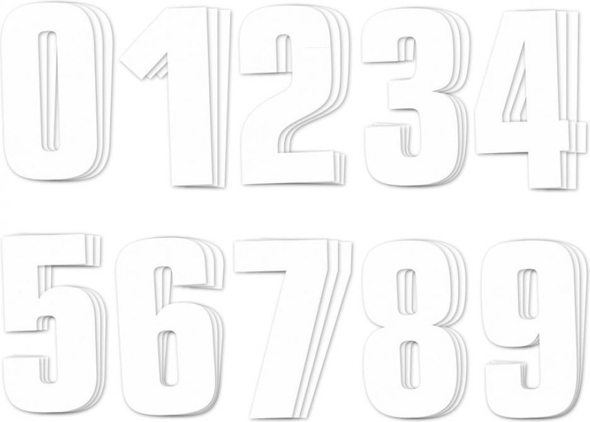 30 autocollant sticker numéro course adhésif de 0 à 9 blanc 16x7.5cm pour motocross