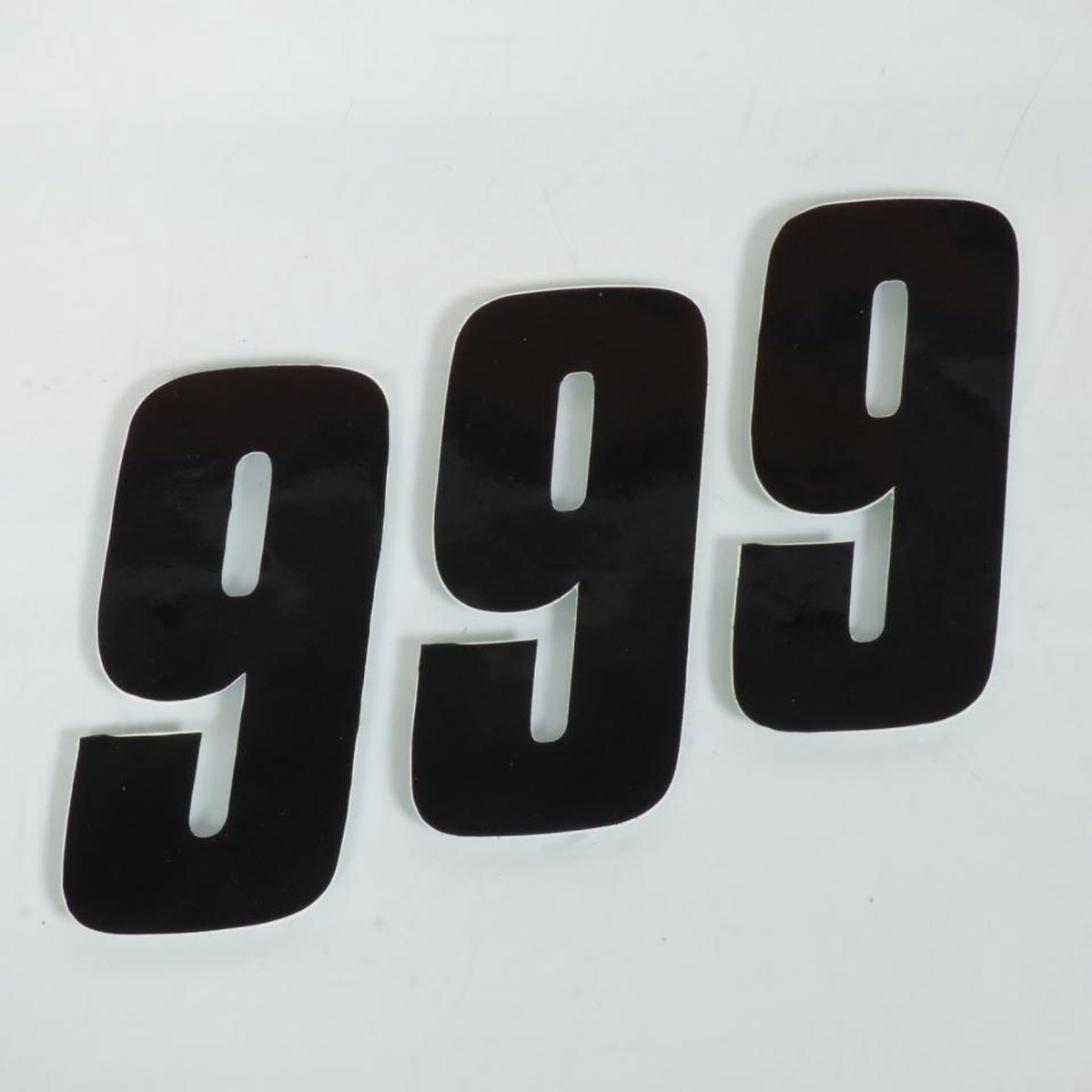 Lot de 3 sticker autocollant numéro de course neuf 9 noir Blackbird 100x50 pour moto