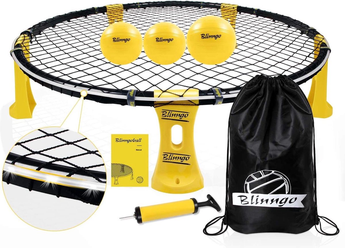 SpikeBall - Blinngo - Originale - LED-Verlichting - Spikeball Set - Smashball - Roundnet - Roundball - Strandspel - Beach ball - Balspel - Sport & Spel - Vang- en werpspel - Speelgoed - Binnen- en buiten