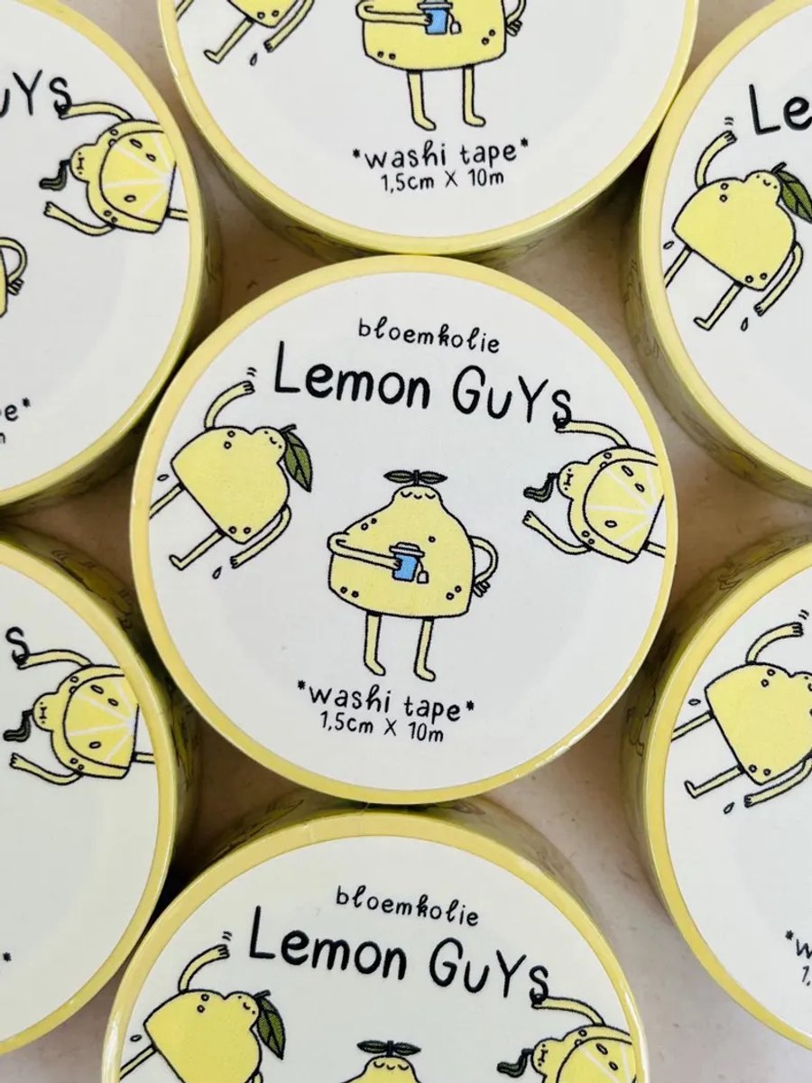 Bloemkolie Lemon Guys Washi Tape – Funny Kawaii Lemon Washi Tape for Happy Planning & Crafts