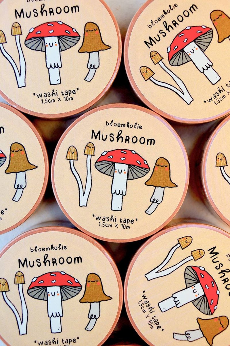 Bloemkolie Mushroom Washi Tape / Cute en Kawaii Stationery / Schattige Japanse decoratieve tape / Mushroom Paddestoel Herfst design