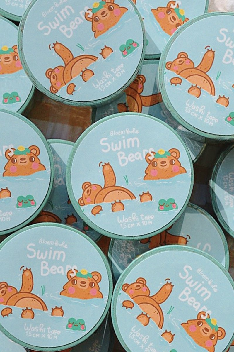 Swim Bears Washi tape / Cute en Kawaii Stationery / Schattige Japanse decoratieve tape / Beer illustratie