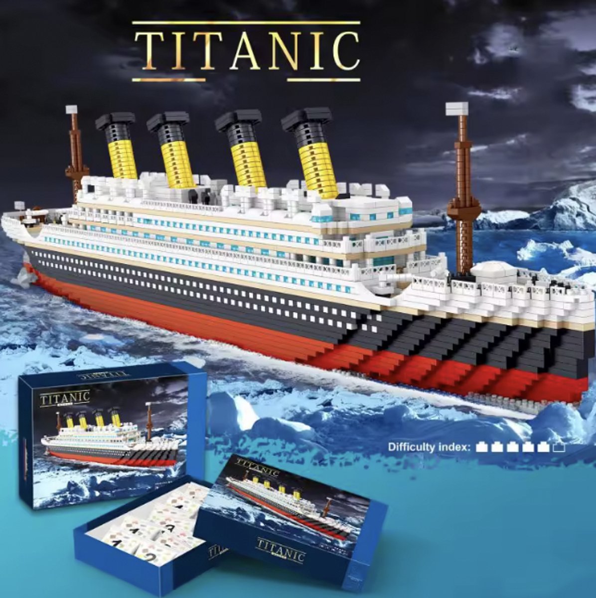 BluGoo - Bouw je eigen Verlichte Titanic Bouwpakket (4173 stuks) - incl. 2 Meter LED Verlicht - 3D Model Titanic Speelgoed voor Kinderen en Volwassenen - Leuk om in elkaar te zetten en als decoratie!