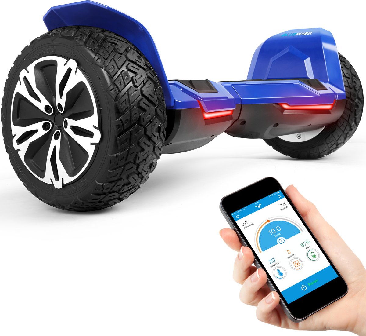 8.5” Premium Offroad Hoverboard   HX510 SUV - Duits kwaliteitsmerk - blauw - kinderveiligheidsmodus en app - Bluetooth - sterke dubbele motor - Aluminium Case Elektro Skateboard Self Balance Scooter, blauw