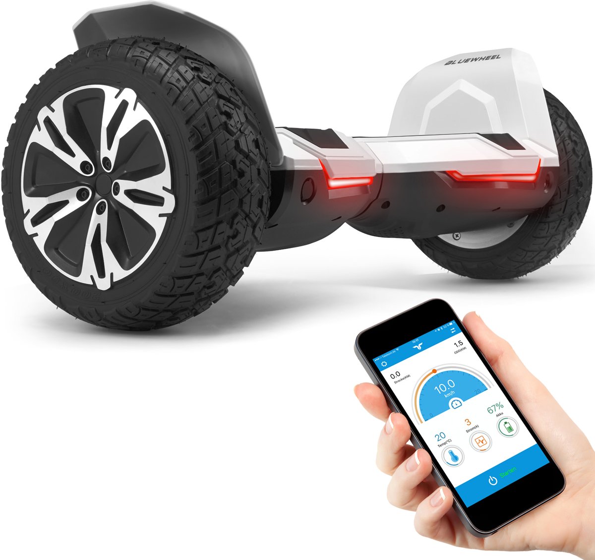 8.5” Premium Offroad Hoverboard   HX510 SUV - Duits kwaliteitsmerk - wit - kinderveiligheidsmodus en app - Bluetooth - sterke dubbele motor - Aluminium Case Elektro Skateboard Self Balance Scooter
