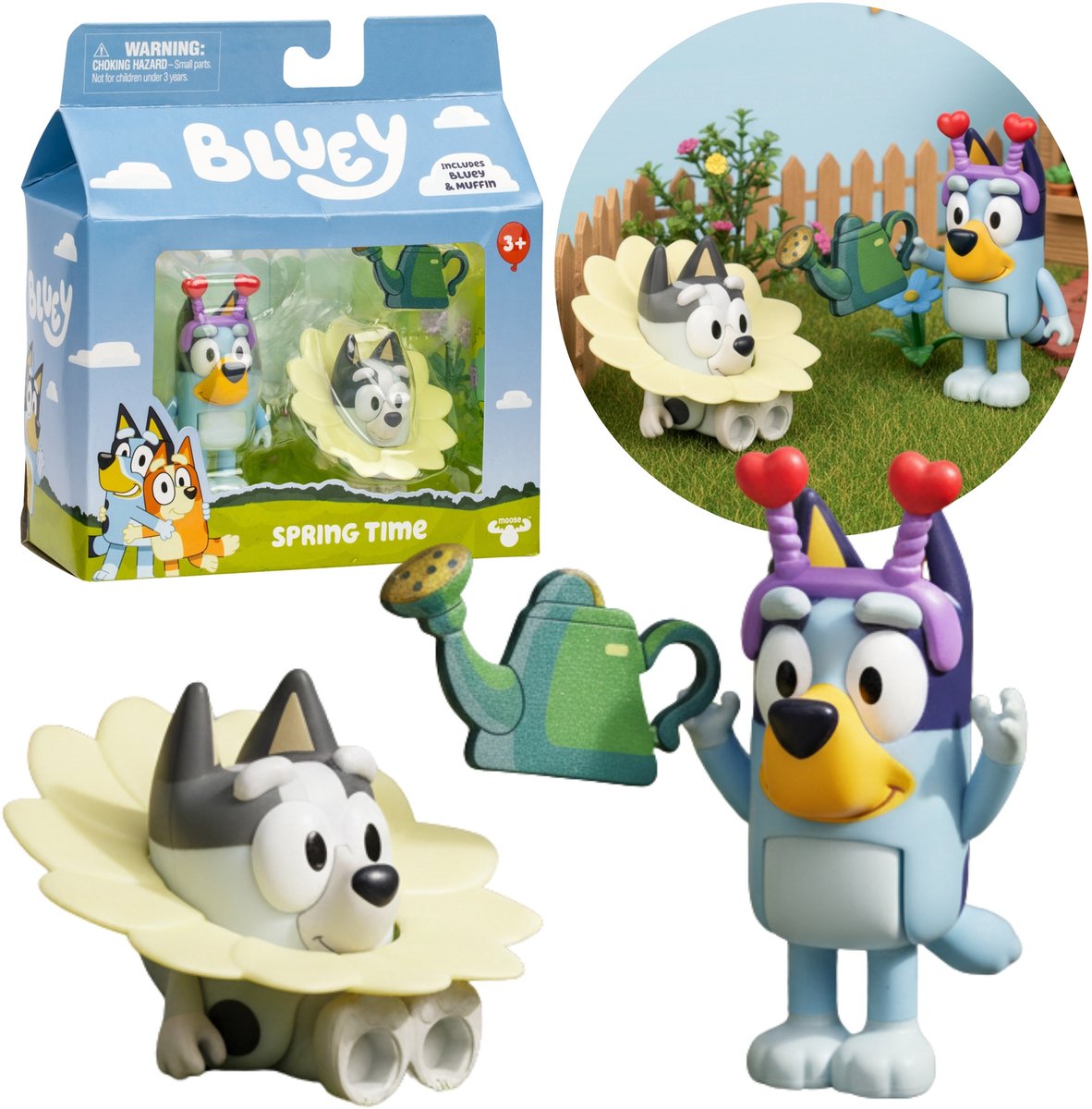 Bluey Muffin FIGUURTJES SET LENTE, figuurtjes voor kinderen, BEWEEGBARE ELEMENTEN 3+