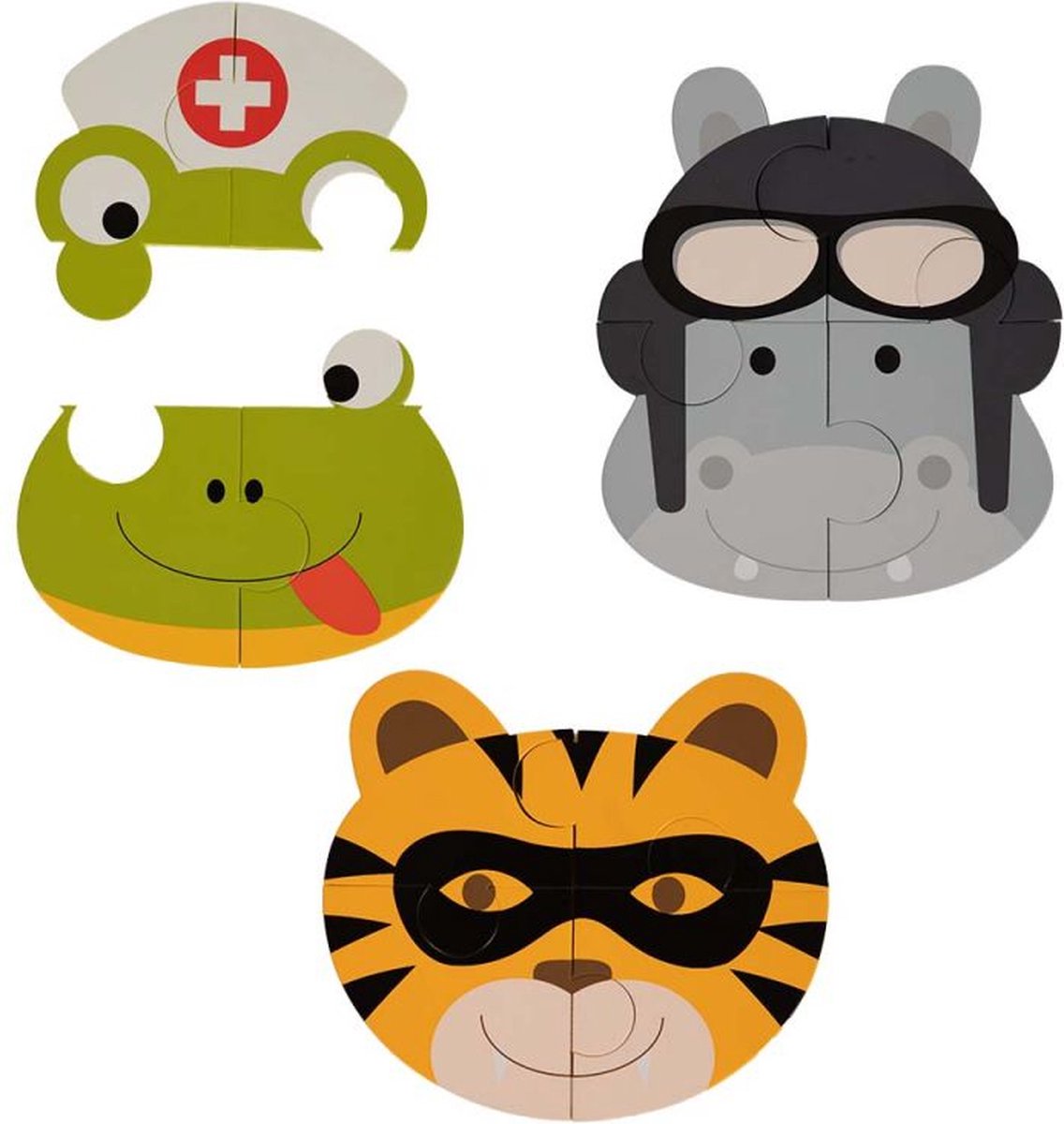 Bo Jungle B-Dierenpuzzel (3 pcs) Tijger - Nijlpaard - Kikker