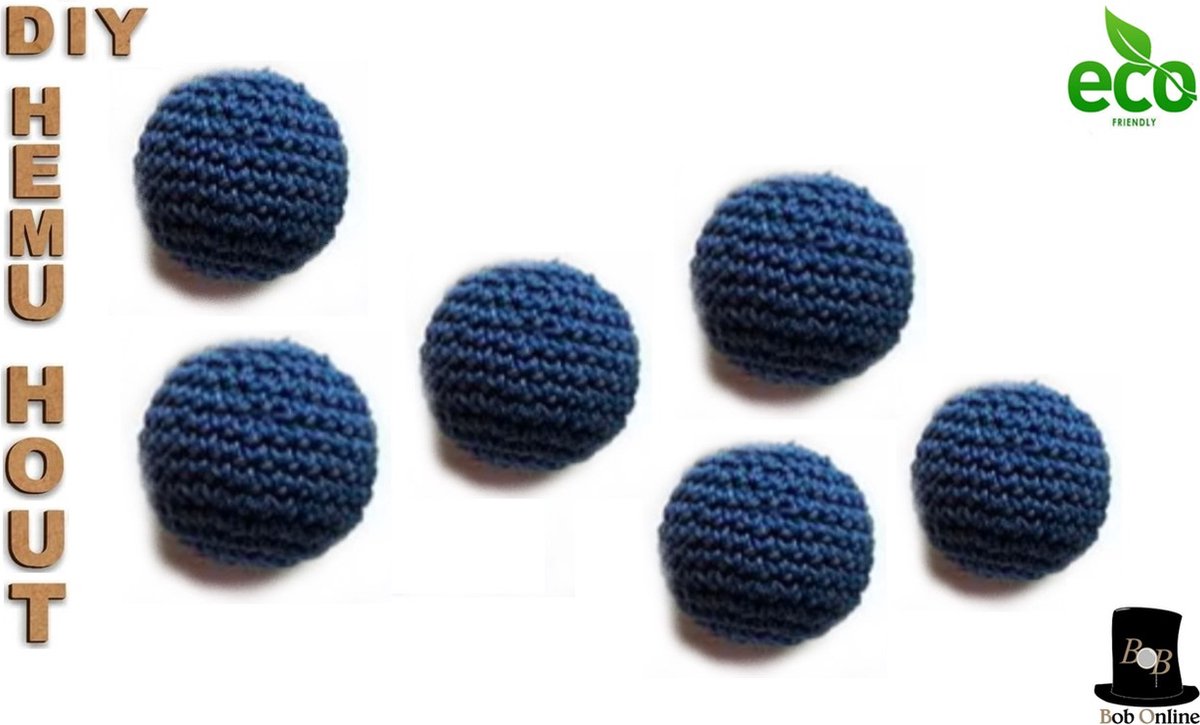 Bob Online ™ – 6 Stuks – Donker Blauw - 30mm Groot Ronde Gehaakte Houten Kralen met ca. 7mm Gaatje – Houten Gehaakte Kralen - Rijgkralen - Kralen Rijgen - Hobby Gehaakte Kralen - DIY Dark Blue 30mm Hemu Wood Crochet Beads