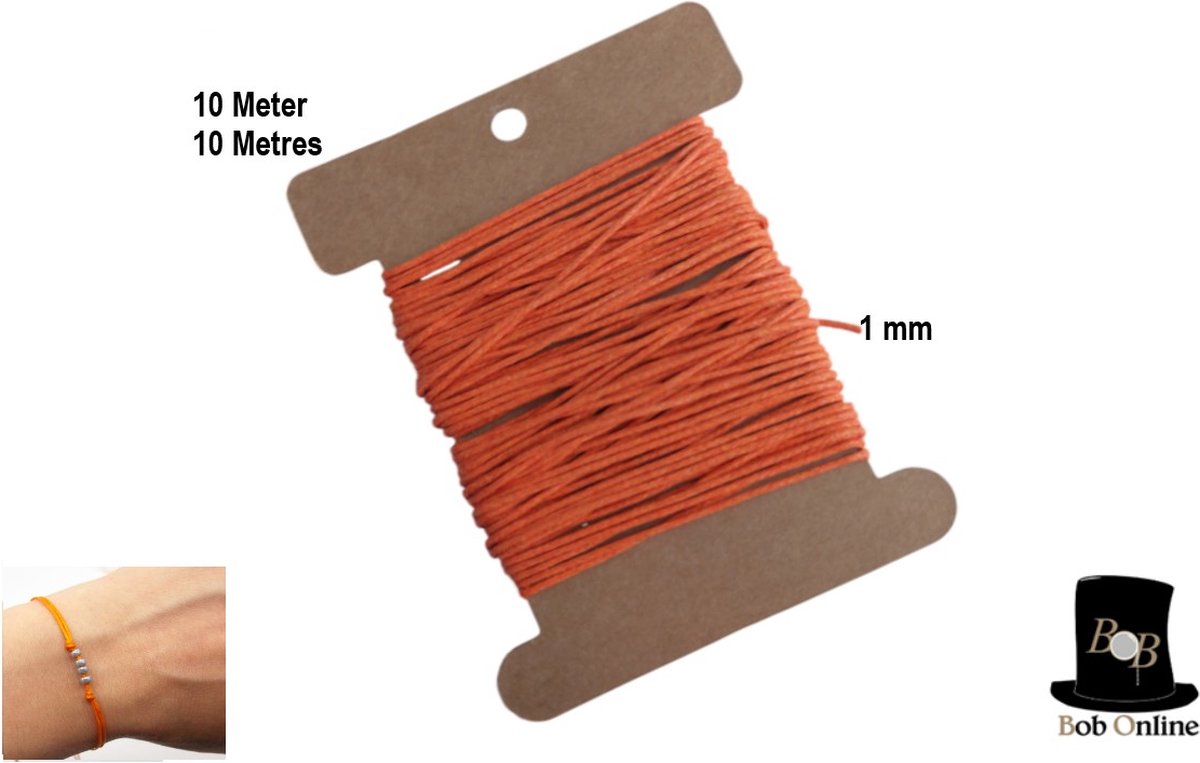 Bob Online™ - 10 Meter – Oranje - 1 mm Katoenen Waxkoord – Oranje Waxkoord – Sieraden Oranje Waxkoord – Sieraden Waxkoord – 1mm Orange Cotton Wax Cord – Sieraden maken van Waxkoord – Oranje Gewaxt Koord