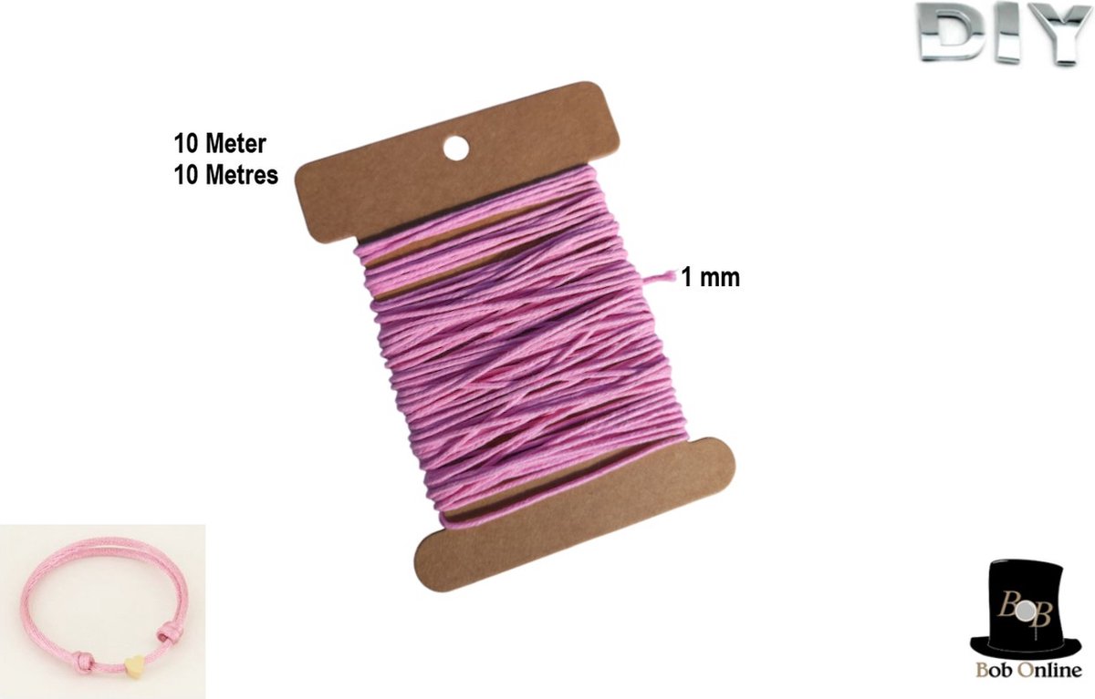 Bob Online™ - 10 Meter – Roze - 1 mm Katoenen Waxkoord – Roze Waxkoord – Sieraden Roze Waxkoord – Sieraden Waxkoord – 1mm Pink Cotton Wax Cord – Sieraden maken van Waxkoord – Roze Gewaxt Koord