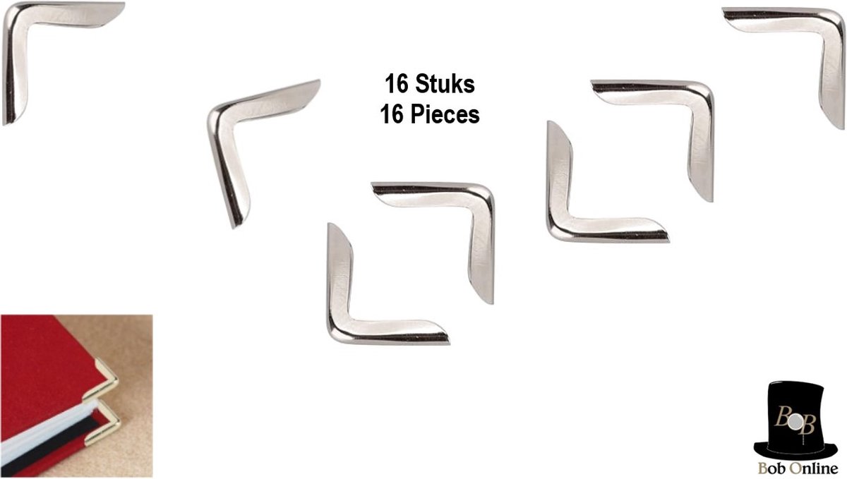 Bob Online™ - 16 Stuks – Ronde Zilver Kleurig –Metalen Hoekbeschermers voor Boeken – Voor 2mm Boekomslagen - 16 Pieces – Rounded Silver Color –Metal Book Corner Protectors – For 2mm Book Covers