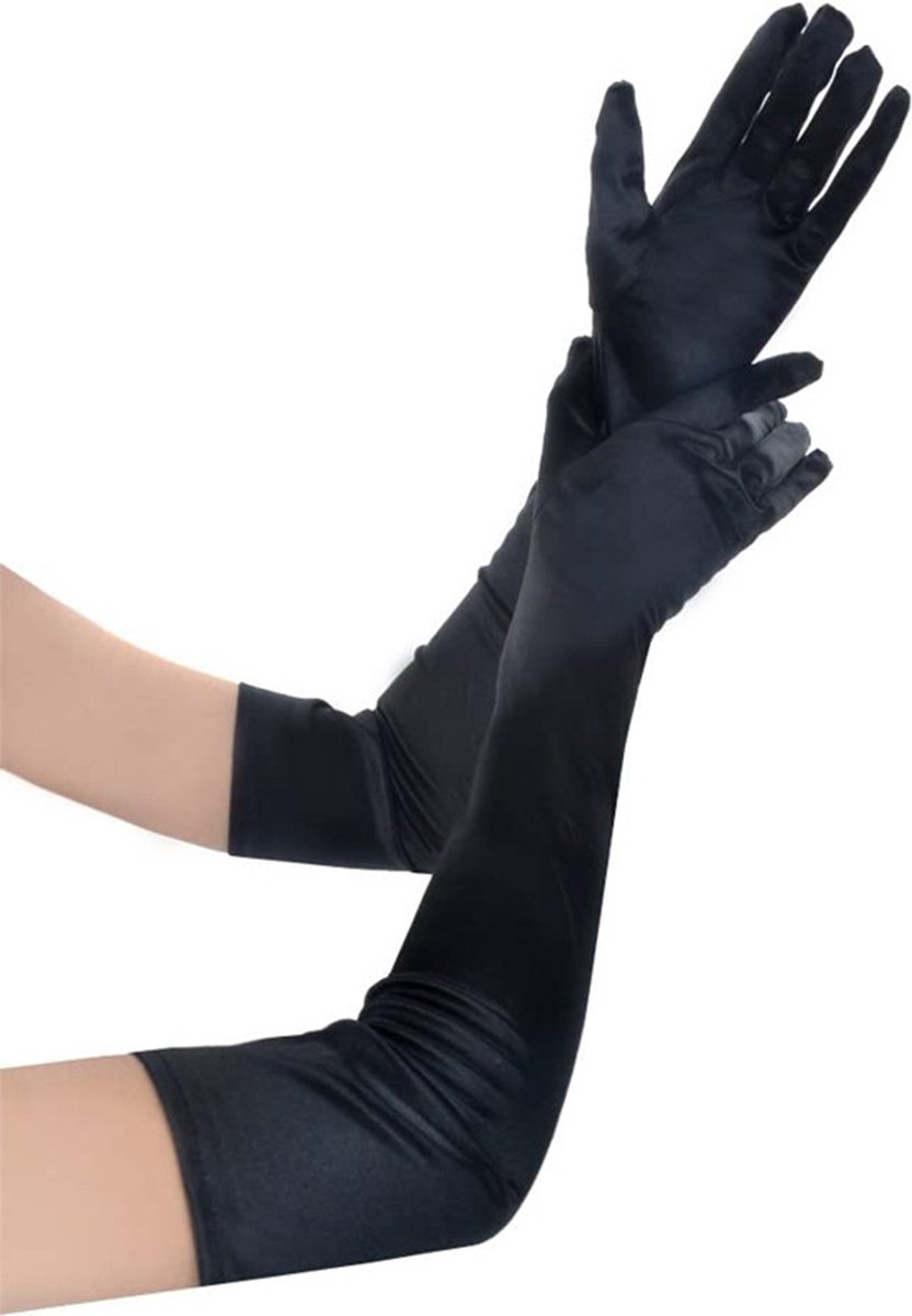 Zwarte handschoenen - 55 cm lang - satijnachtig - silk - sexy - classy - gala - verkleden - accessoire - jaren 20 - audrey hepburn - maskerade - the great gatsby
