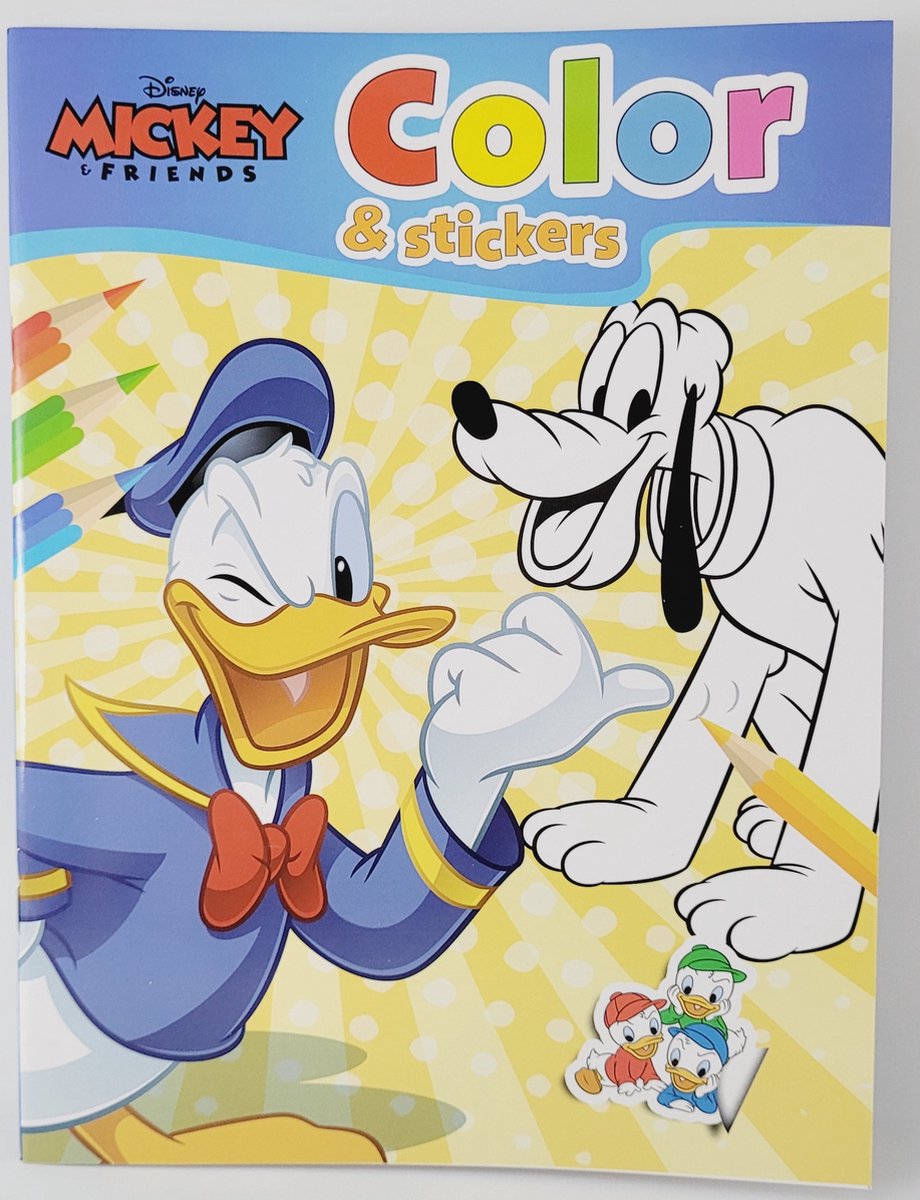 DISNEY MICKEY FRIENDS - KLEURBOEK MET STICKERS - 32 KLEURPLATEN EN 2 STICKERVELLEN