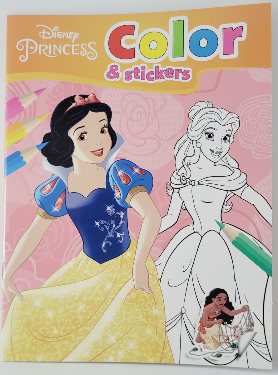DISNEY PRINCESS KLEURBOEK MET STICKERS - 32 KLEURPLATEN - 2 STICKERVELLEN