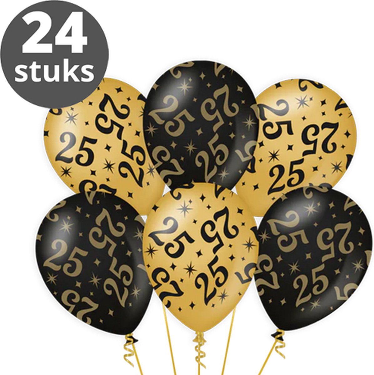 Ballonnen Goud Zwart (24 stuks) - Zwart goud ballonnen pakket - Versiering zwart goud - Metallic ballonnen Black & Gold - Balonnen goud & zwart - Verjaardag versiering 25 Jaar - 24 stuks
