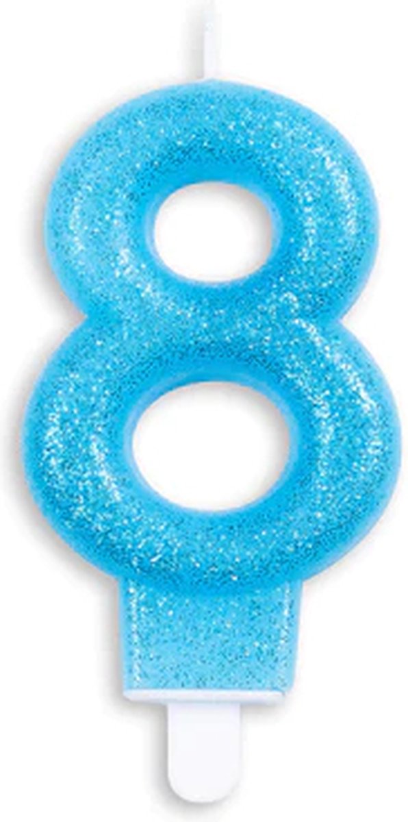 Cijferkaars Blauw 8 Jaar - Kaars 8 Jaar - Kaars Cijfer 8 - Kaarsje 8 Jaar - Blauwe Kaars Taart / Cupcake 8 Jaar - Ook voor leeftijden: 18 / 28 / 38 / 48 / 58 / 68 / 78 / 80 / 81 / 82 / 83 / 84 / 85 / 86 / 87 / 88 / 89 / 98 - Glitter Blauw