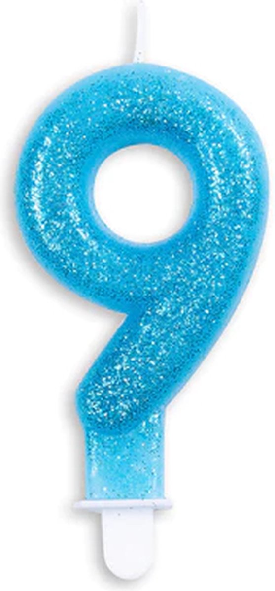 Cijferkaars Blauw 9 Jaar - Kaars 9 Jaar - Kaars Cijfer 9 - Kaarsje 9 Jaar - Blauwe Kaars Taart / Cupcake 9 Jaar - Ook voor leeftijden: 19 / 29 / 39 / 49 / 59 / 69 / 79 / 89 / 90 / 91 / 92 / 93 / 94 / 95 / 96 / 97 / 98 / 99 - Glitter Blauw