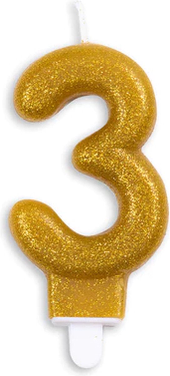 Cijferkaars Goud 3 Jaar - Kaars 3 Jaar - Kaars Cijfer 3 - Kaarsje 3 Jaar - Gouden Kaars Taart / Cupcake 3 Jaar - Ook voor leeftijden: 13 / 23 / 30 / 31 / 32 / 33 / 34 / 35 / 36 / 37 / 38 / 39 / 43 / 53 / 63 / 73 / 83 / 93 - Glitter Goud