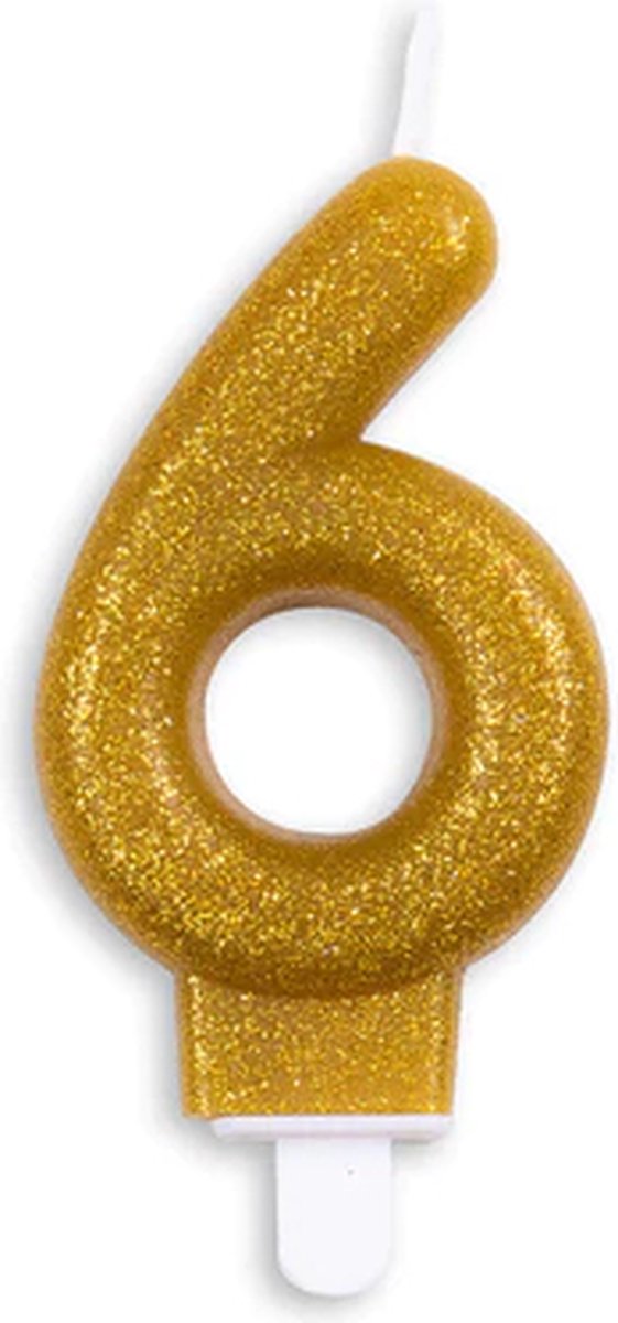 Cijferkaars Goud 6 Jaar - Kaars 6 Jaar - Kaars Cijfer 6 - Kaarsje 6 Jaar - Gouden Kaars Taart / Cupcake 6 Jaar - Ook voor leeftijden: 16 / 26 / 36 / 46 / 56 / 60 / 61 / 62 / 63 / 64 / 65 / 66 / 67 / 68 / 69 / 76 / 86 / 96 - Glitter Goud