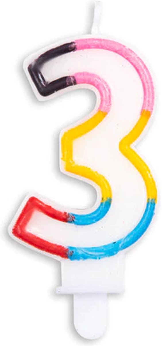 Cijferkaars Multicolor 3 Jaar - Kaars 3 Jaar - Kaars Cijfer 3 - Kaarsje 3 Jaar - Kaars Taart / Cupcake 3 Jaar - Ook voor leeftijden: 13 / 23 / 30 / 31 / 32 / 33 / 34 / 35 / 36 / 37 / 38 / 39 / 43 / 53 / 63 / 73 / 83 / 93 - Glitter Multicolor