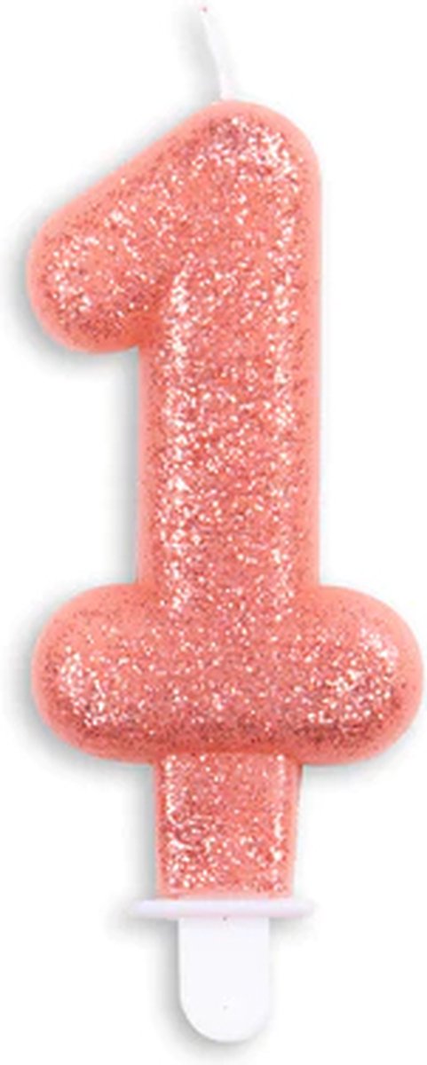 Cijferkaars Rosé 1 Jaar - Kaars 1 Jaar - Kaars Cijfer 1 - Kaarsje 1 Jaar - Rose goud Kaars Taart / Cupcake 1 Jaar - Ook voor leeftijden: 10 / 11 / 12 / 13 / 14 / 15 / 16 / 17 / 18 / 19 / 21 / 31 / 41 / 51 / 61 / 71 / 81 / 91 - Glitter Rosé