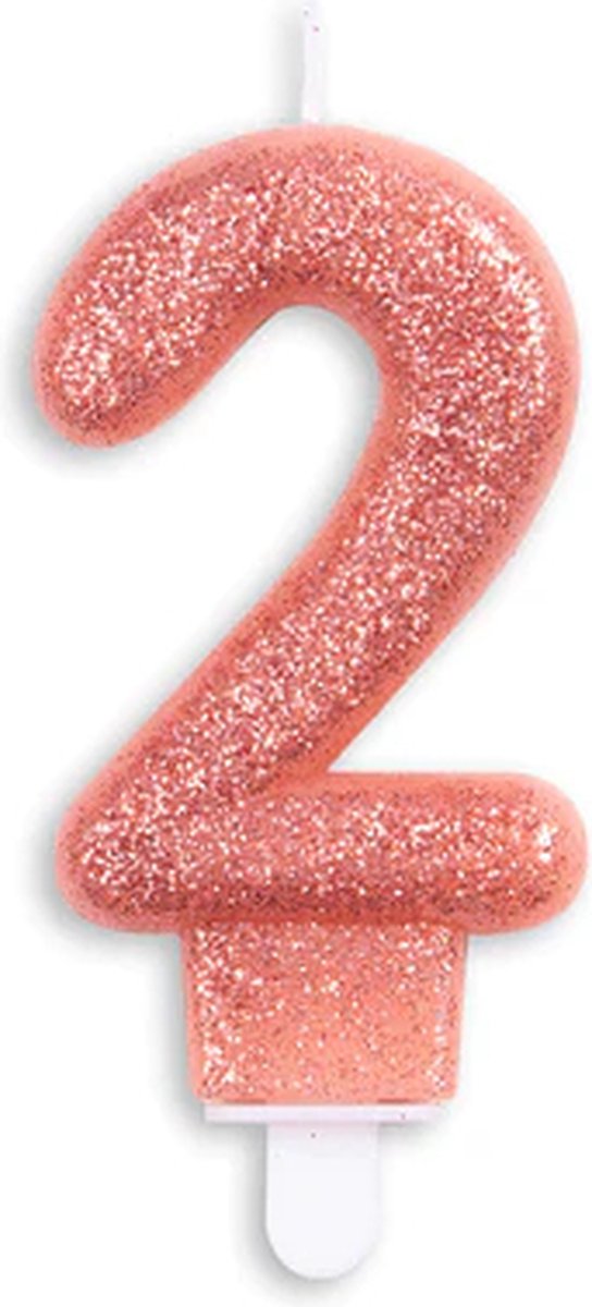 Cijferkaars Rosé 2 Jaar - Kaars 2 Jaar - Kaars Cijfer 2 - Kaarsje 2 Jaar - Rose goud Kaars Taart / Cupcake 2 Jaar - Ook voor leeftijden: 12 / 20 / 21 / 22 / 23 / 24 / 25 / 26 / 27 / 28 / 29 / 32 / 42 / 52 / 62 / 71 / 82 / 92 - Glitter Rosé