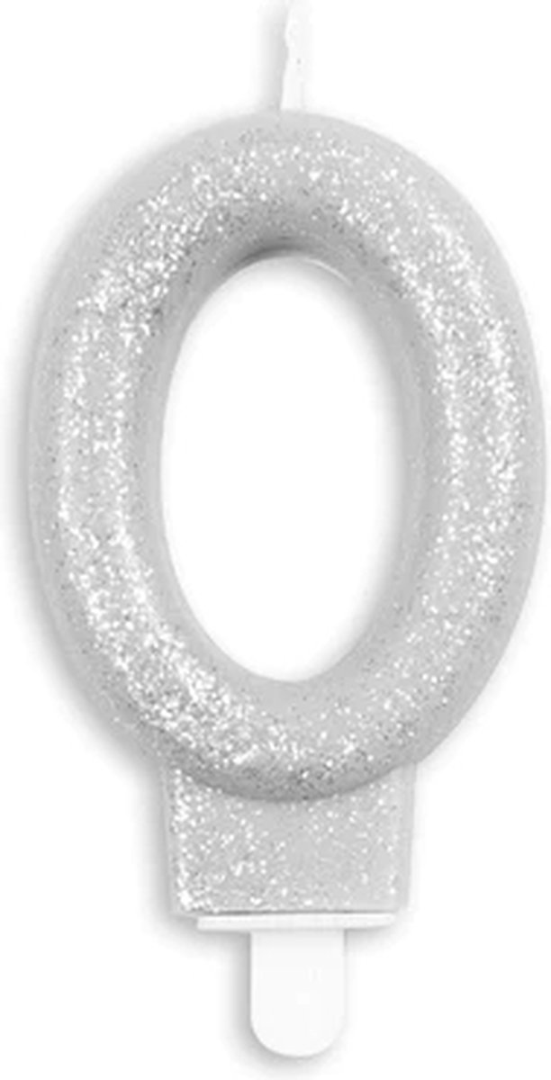 Cijferkaars Zilver 0 Jaar - Kaars 0 Jaar - Kaars Cijfer 0 - Kaarsje 0 Jaar - Zilveren Kaars Taart / Cupcake 0 Jaar - Ook voor leeftijden: 10 / 20 / 30 / 40 / 50 / 60 / 70 / 80 / 90 / 100 - Glitter Zilver