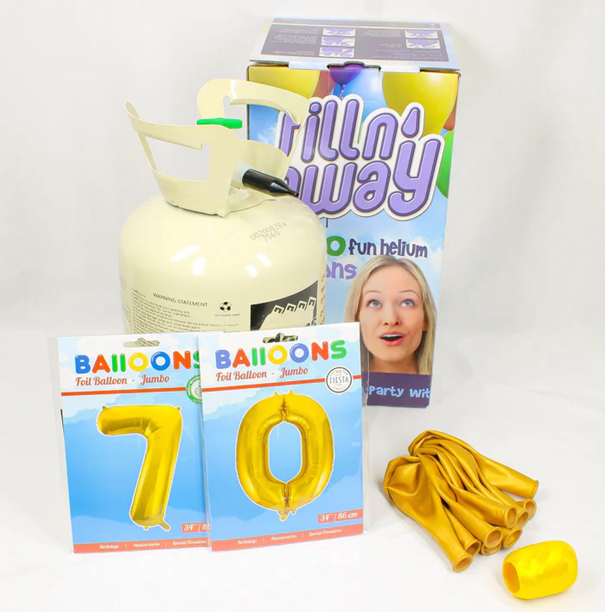 Verjaardag Versiering Pakket 70 jaar - Helium tank voor ballonnen - versiering ballon 70 Jaar Verjaardag Versiering Volwassenen - Ballonnen Goud & Krullint Goud - Ballonnen 70 jaar - Pakket 2 cijfers 34