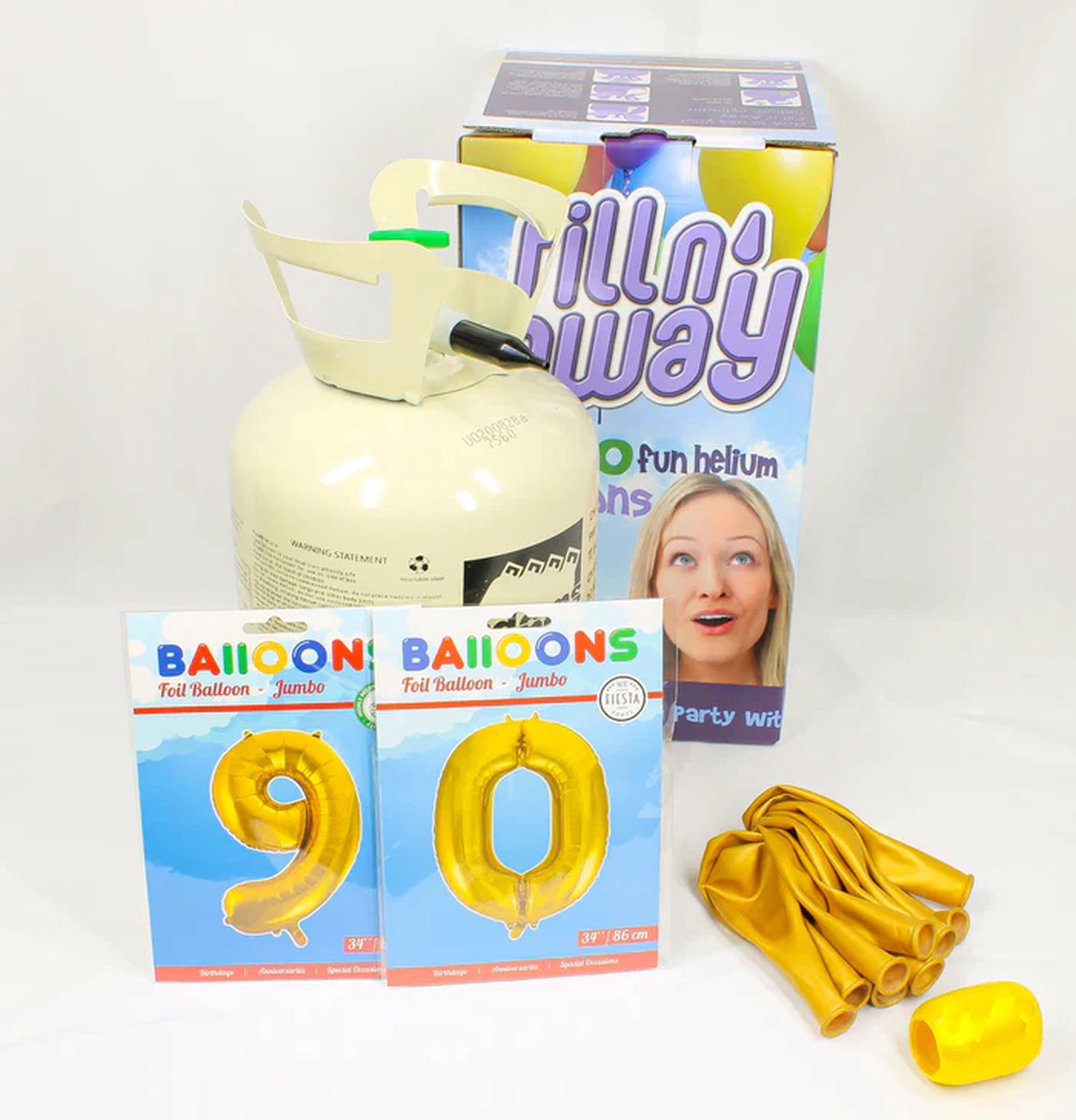 Verjaardag Versiering Pakket 90 jaar - Helium tank voor ballonnen - versiering ballon 90 Jaar Verjaardag Versiering Volwassenen - Ballonnen Goud & Krullint Goud - Ballonnen 90 jaar - Pakket 2 cijfers 34