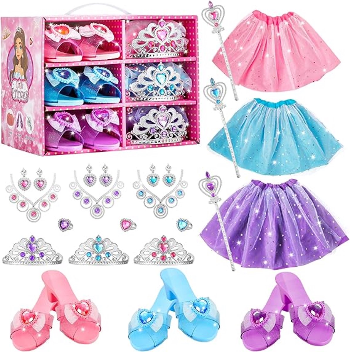 Bolke® - prinsessenjurk meisje - prinsessen schoenen - prinsessen accessoire set - prinsessen schoenen plastic - prinsessen kroon - prinsessenjurk - prinsessen speelgoed