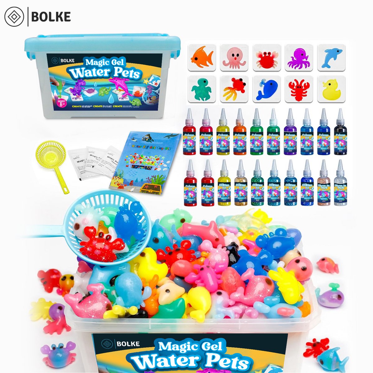 Bolke® - squishy maker - squishy maker speelgoed - glow in the dark - squishies maker / maken - Water Elf Magic Gel Kit – Magische 3D Creaties met Glitter & Glow-in-the-Dark!