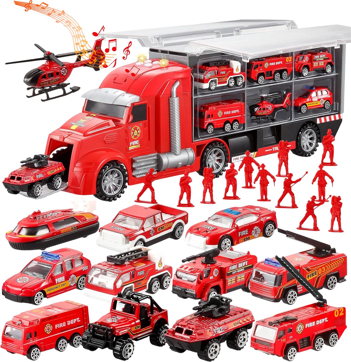 Bolke® - vrachtwagen speelgoed - vrachtwagen speelgoed jongens - brandweer speelgoed - brandweer set - speelfiguren set constructie