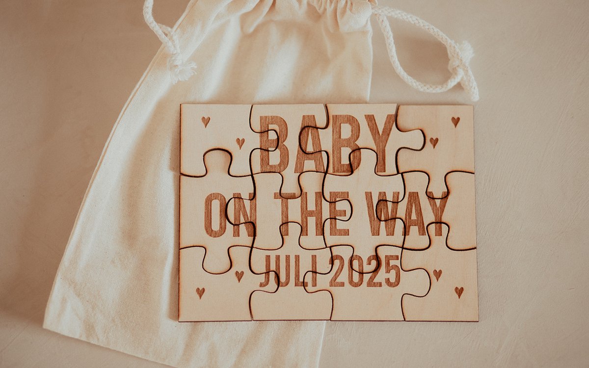 BolleToet - houten puzzel - baby on the way 2025 - zwangerschapsaankondiging