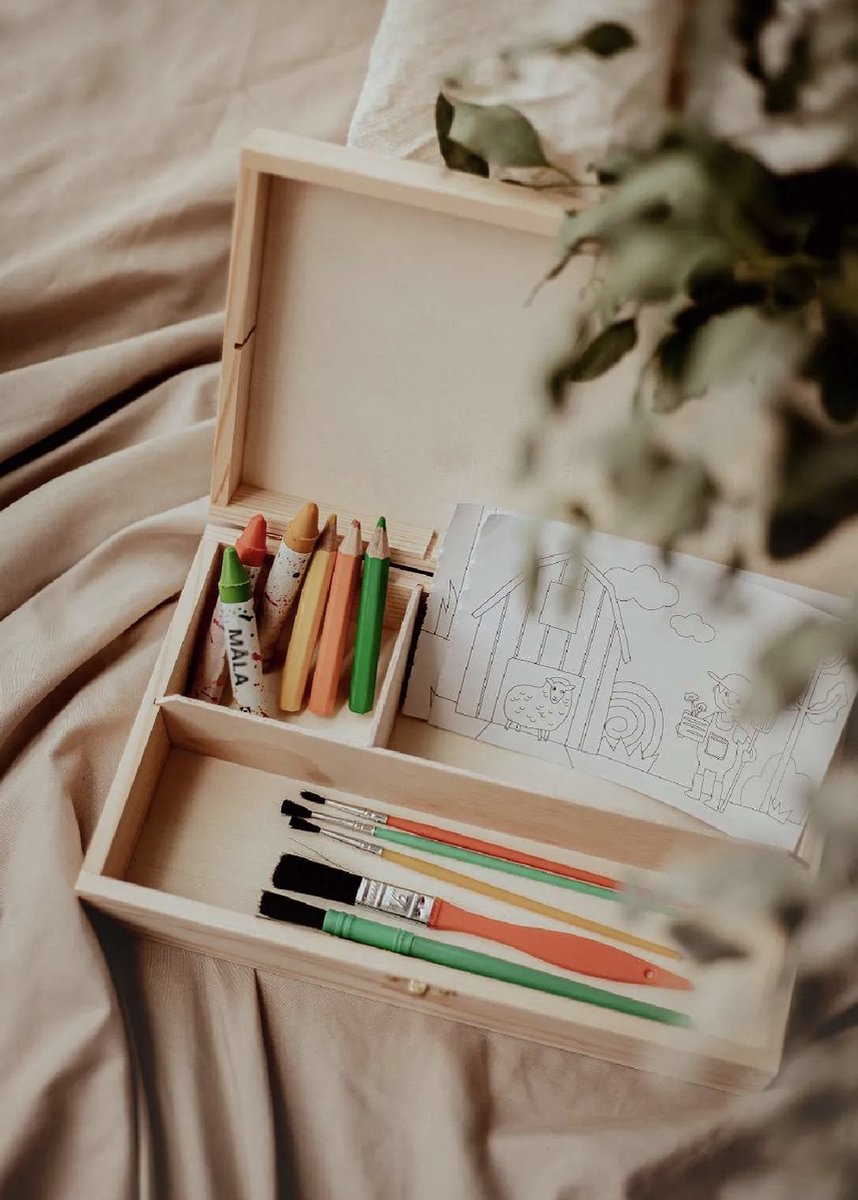 BolleToet houten knutselkist met naam - met 3 vakken