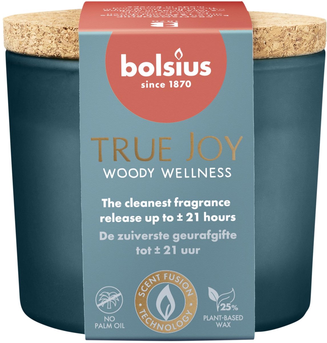 Bolsius geurglas met kurk 66/83 true joy woody wellness.