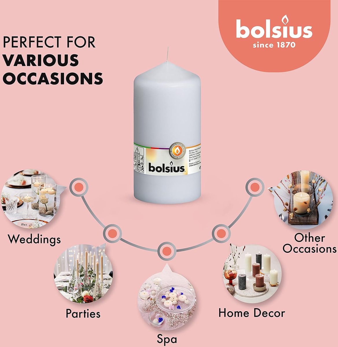 Gladde stompkaarsen, wit, 8 stuks, 15 x 8 cm, decoratieve huishoudelijke kaarsen, lengte brandduur 65 uur, ongeparfumeerd